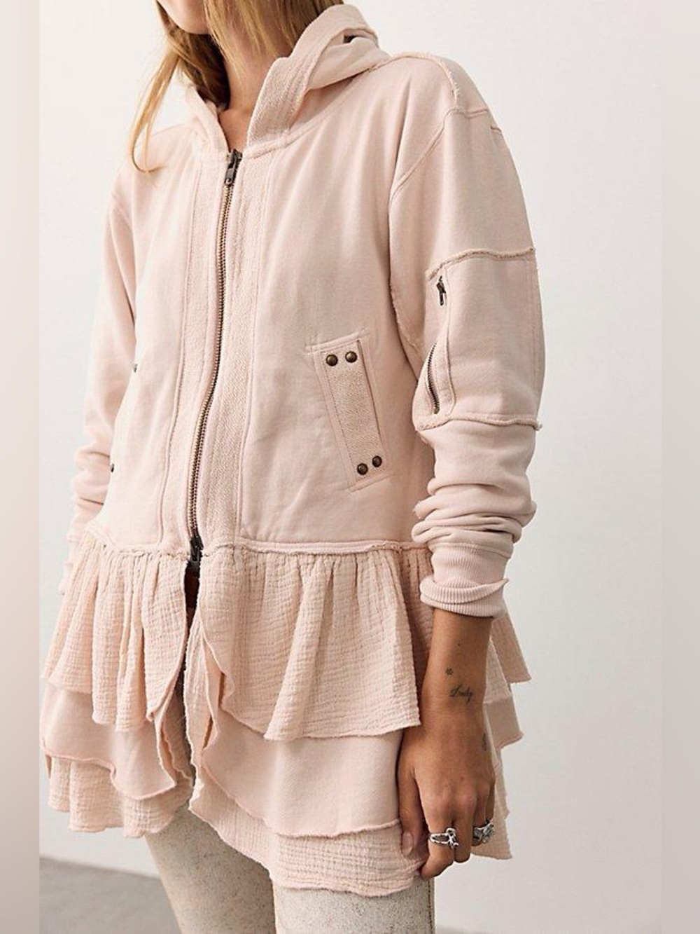 Free People Piece Of Cake Zip Up Cardi Cardigan Primrose Pink Small Hoodie